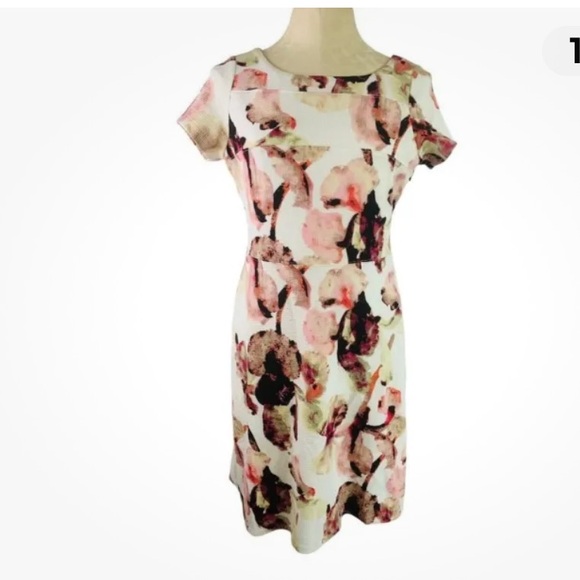 IVANKA TRUMP Cream Watercolors Textured A-Line Dress NWOT - Picture 2 of 12